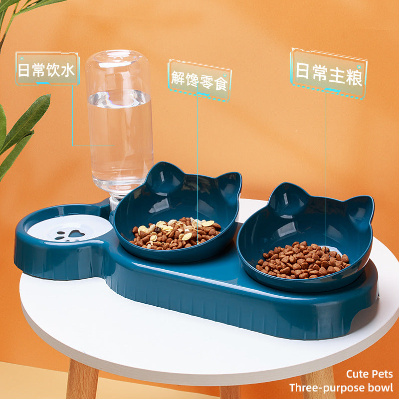 Elevated Double Pet Bowl with Automatic Water Dispenser